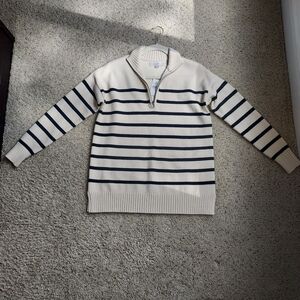 LOFT, size Medium, cream and navy stripe sweater
